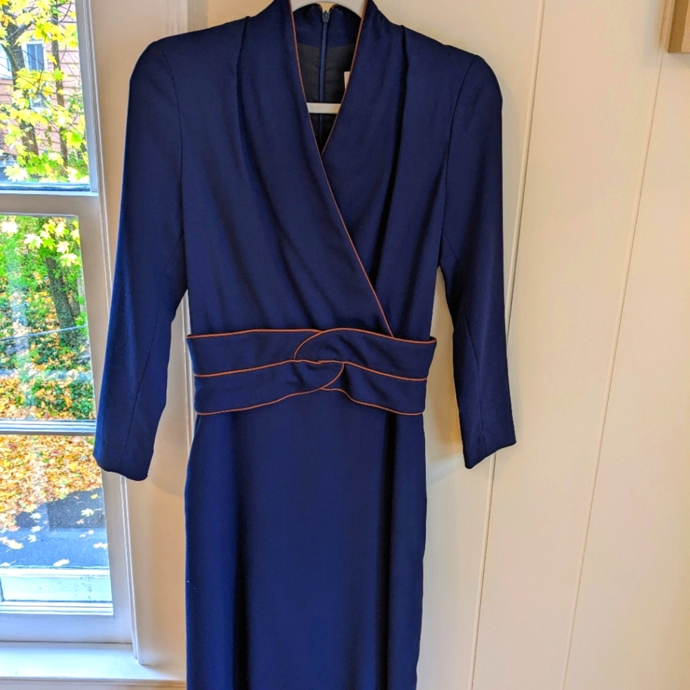 Elegant Navy Blue and gold trimmed dress